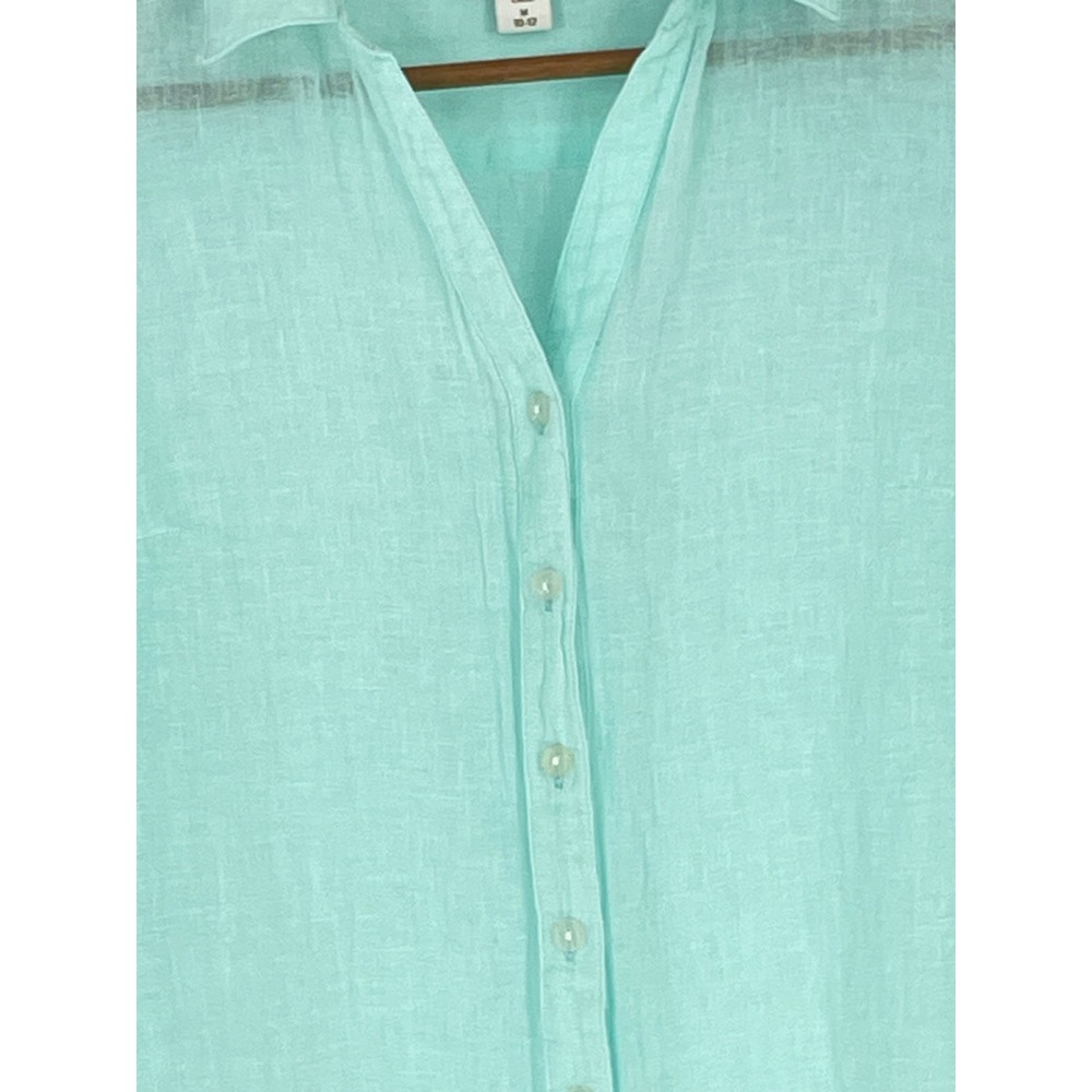 Coldwater Creek Womens Top Size M Button Down Seafoam Linen Blend 3/4 Slv - Picture 2 of 9